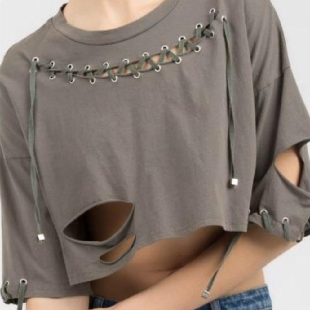 Distressed olive top